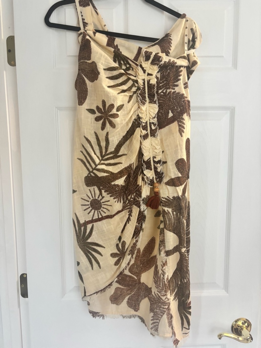 One-Shoulder Cream and Brown Tropical Skirt Set - Picture 5 of 10